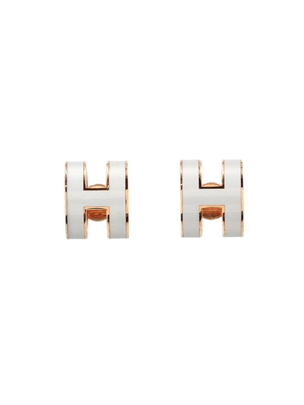 Hermes Pop H Earrings White Rose Gold